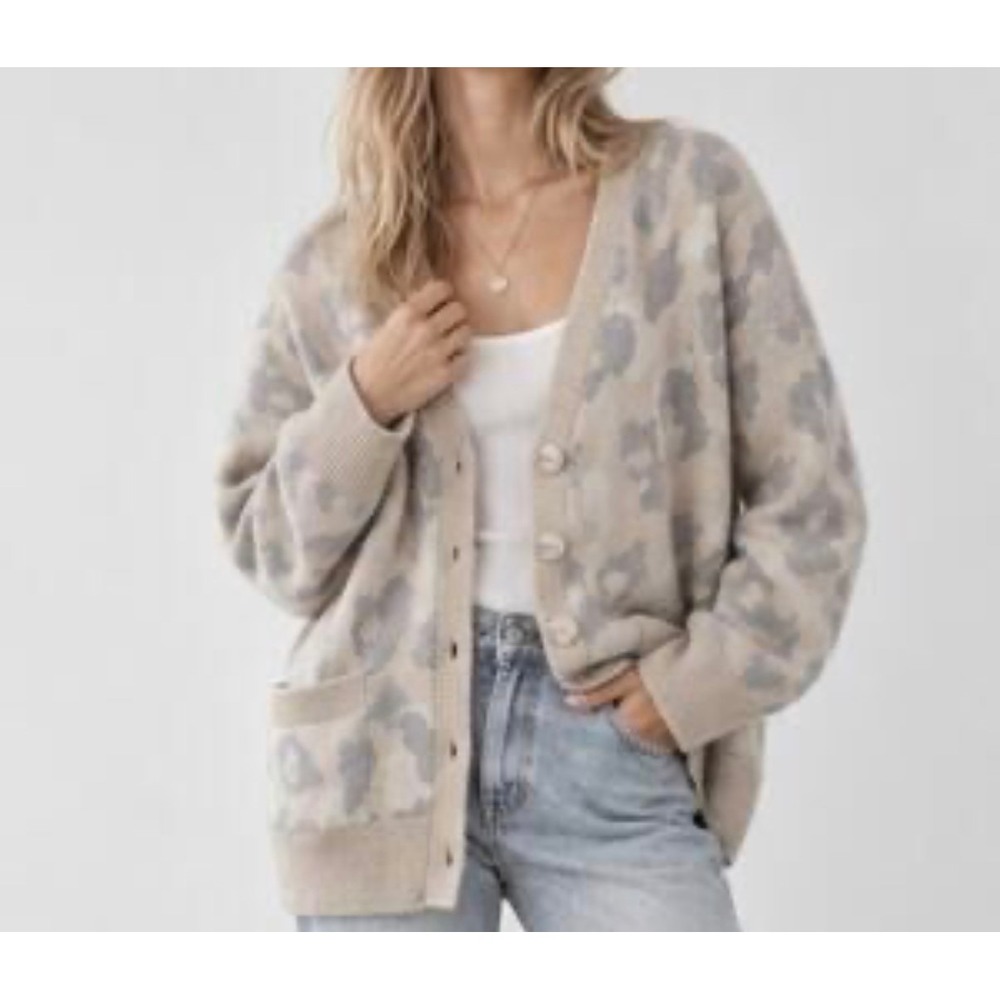 Rag & Bone Cardigan Women XXS Gray Mink Excellent Leopard Mohair Alpaca Blend